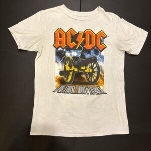 Hybrid & company White AC/DC Graphic Tee with Yellow & Orange Logo